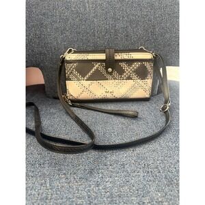 The Sak Iris Crossbody Wallet Black White Geometric Leather Wristlet Clutch